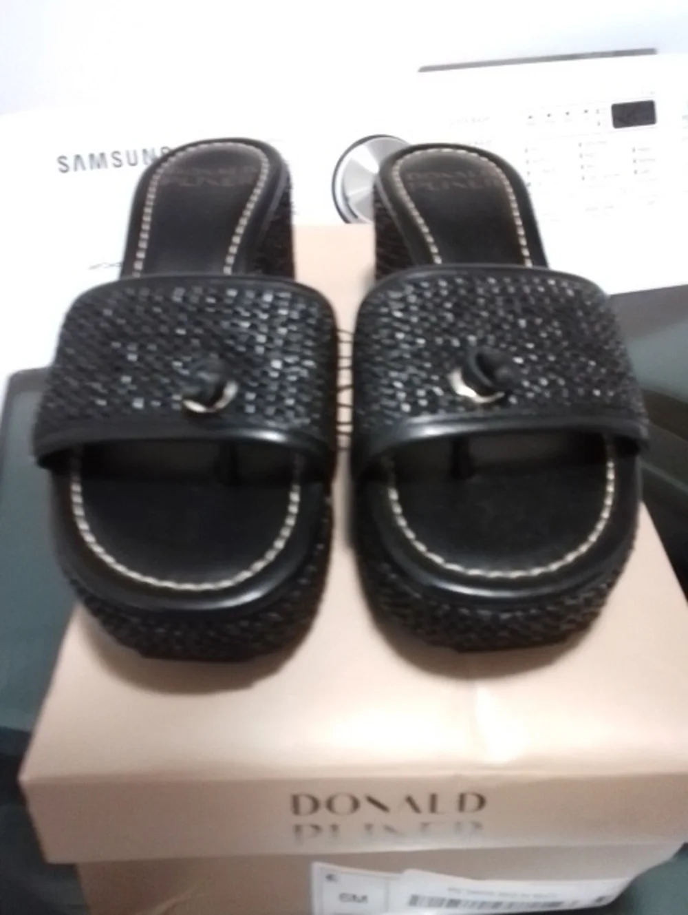 Donald J. Pliner Black Woven Slide Mules